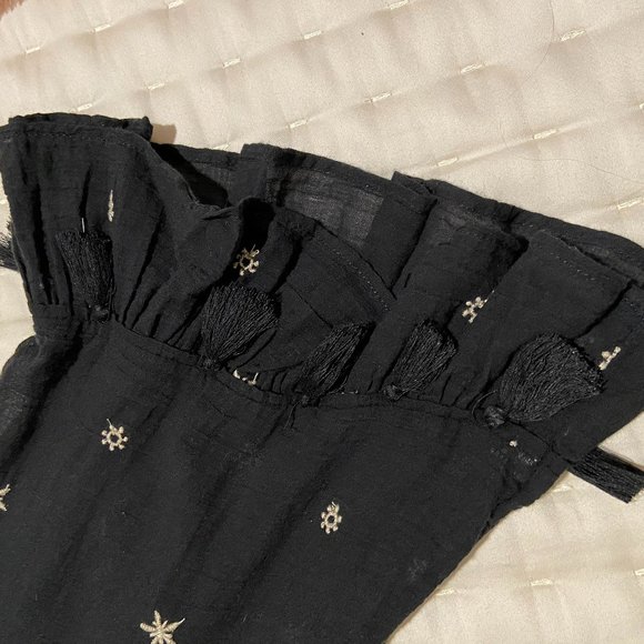 American Eagle Outfitters Boho Navy Blouse with White Embroidery - Picture 7 of 7